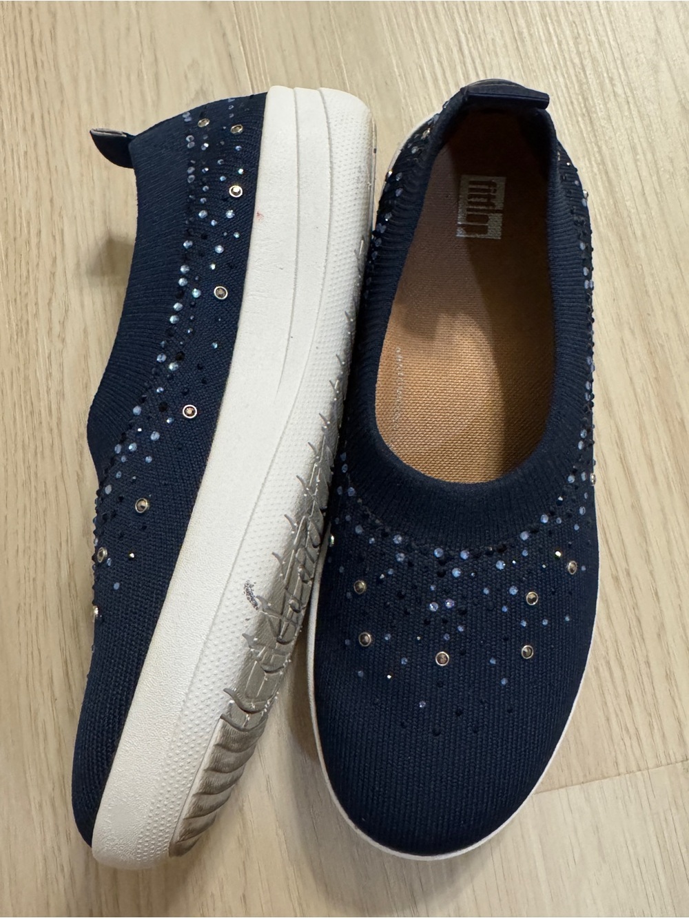 FitFlop Uberknit Ombre Crystal Slip On Ballet Flats Navy Rhinestone ballerina - Picture 3 of 9